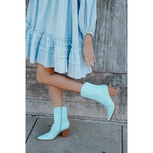 SOLD OUT Lulus Eleora Blue Crocodile-Embossed Mid-calf High Heel Boots - Size 7